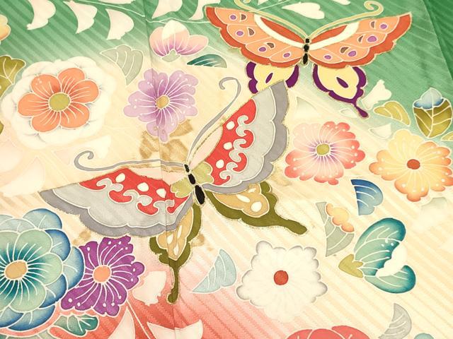 平和屋着物[]七五三　女の子　７歳　祝着　四つ身　花蝶文　暈し染め　金彩　逸品　DABA3650ma