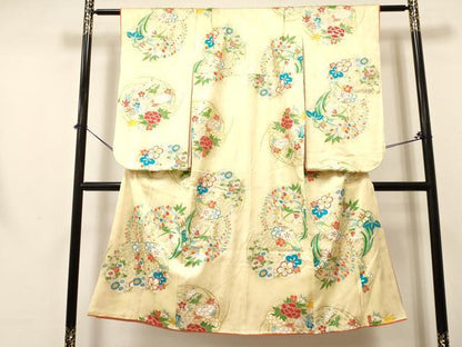 平和屋着物[]七五三　女の子　７歳　祝着　四つ身　花丸文　金銀彩　逸品　DABA3651ma
