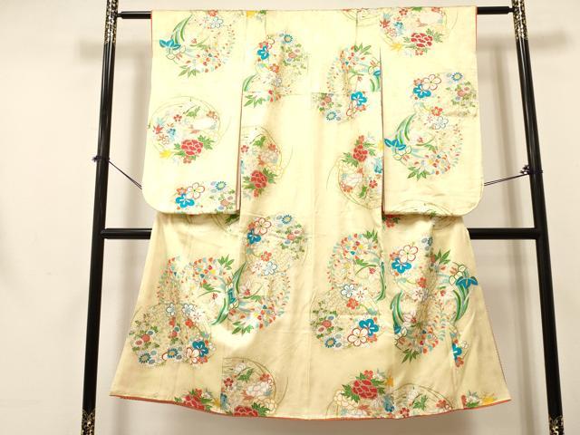 平和屋着物[]七五三　女の子　７歳　祝着　四つ身　花丸文　金銀彩　逸品　DABA3651ma