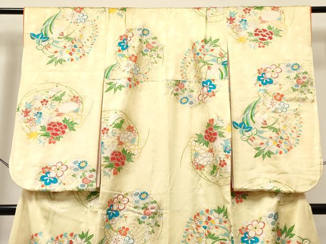平和屋着物[]七五三　女の子　７歳　祝着　四つ身　花丸文　金銀彩　逸品　DABA3651ma