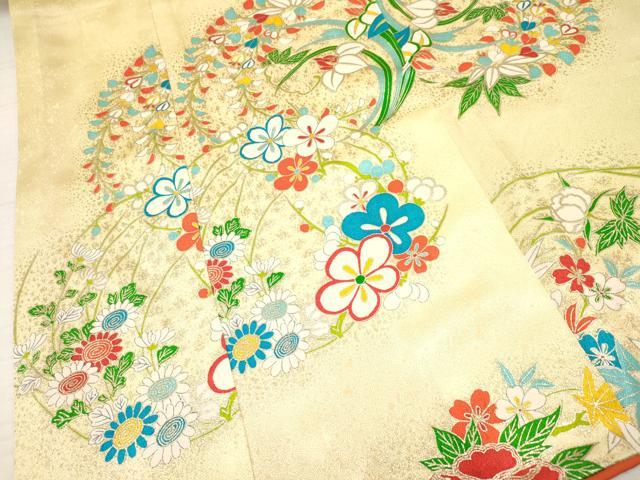 平和屋着物[]七五三　女の子　７歳　祝着　四つ身　花丸文　金銀彩　逸品　DABA3651ma