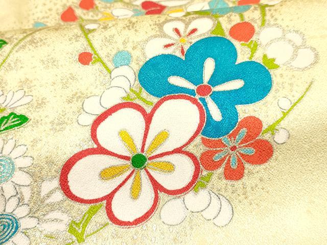 平和屋着物[]七五三　女の子　７歳　祝着　四つ身　花丸文　金銀彩　逸品　DABA3651ma