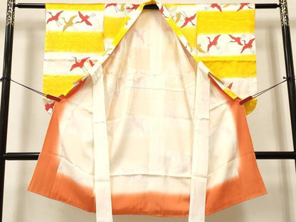 平和屋着物[]七五三　女の子　７歳　祝着　四つ身　飛鶴横段文　暈し染め　逸品　DABA3652ma