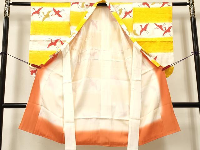 平和屋着物[]七五三　女の子　７歳　祝着　四つ身　飛鶴横段文　暈し染め　逸品　DABA3652ma