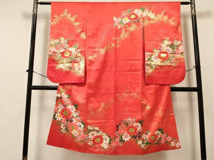 平和屋着物[]七五三　女の子　７歳　祝着　四つ身　草花文　金彩　逸品　DABA3654ma