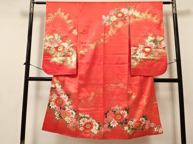 平和屋着物[]七五三　女の子　７歳　祝着　四つ身　草花文　金彩　逸品　DABA3654ma