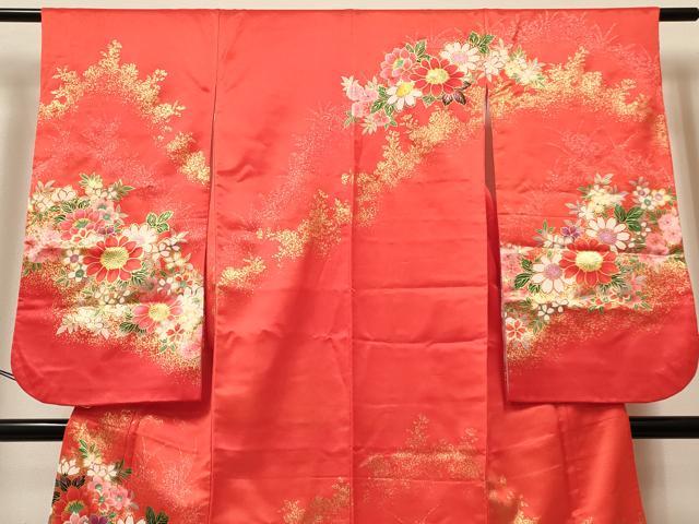 平和屋着物[]七五三　女の子　７歳　祝着　四つ身　草花文　金彩　逸品　DABA3654ma