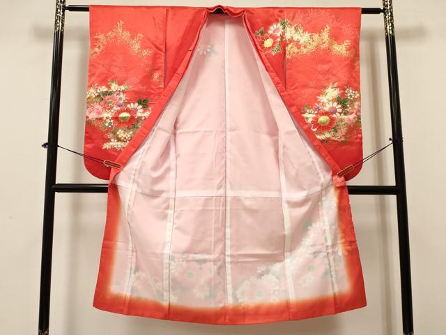 平和屋着物[]七五三　女の子　７歳　祝着　四つ身　草花文　金彩　逸品　DABA3654ma