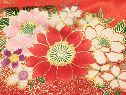 平和屋着物[]七五三　女の子　７歳　祝着　四つ身　草花文　金彩　逸品　DABA3654ma