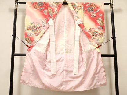 平和屋着物[]七五三　女の子　７歳　祝着　四つ身　飛鶴鞠花文　暈し染め　金彩　逸品　DABA3657ma