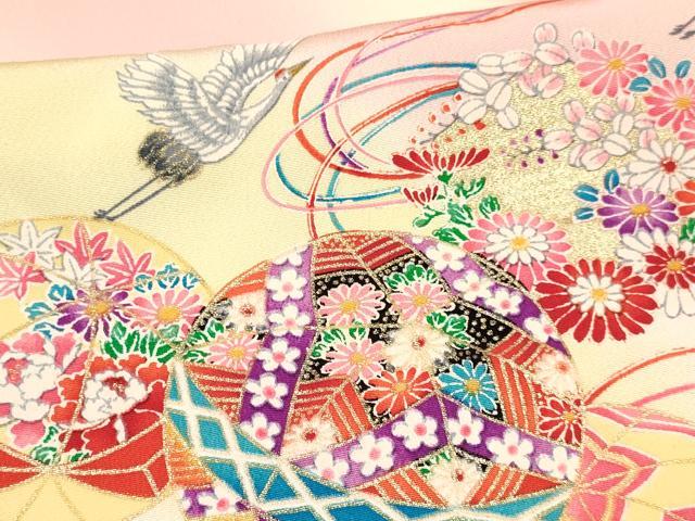平和屋着物[]七五三　女の子　７歳　祝着　四つ身　飛鶴鞠花文　暈し染め　金彩　逸品　DABA3657ma