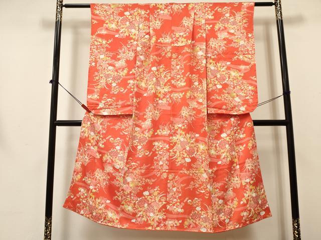 平和屋着物[]七五三　女の子　７歳　祝着　四つ身　草花文　逸品　未使用　DABA3659ma
