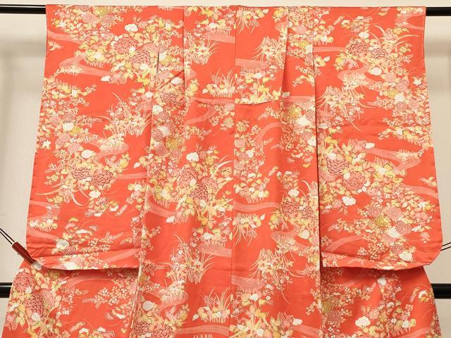 平和屋着物[]七五三　女の子　７歳　祝着　四つ身　草花文　逸品　未使用　DABA3659ma