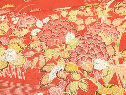 平和屋着物[]七五三　女の子　７歳　祝着　四つ身　草花文　逸品　未使用　DABA3659ma