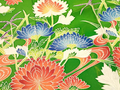 平和屋着物[]七五三　女の子　７歳　祝着　四つ身　型染　草花文　逸品　DABA3660ma