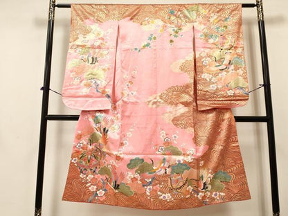 平和屋着物[]七五三　女の子　７歳　祝着　四つ身　飛鶴鞠花文　金銀彩　DABA3661ma
