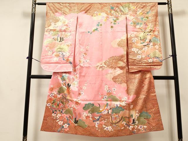 平和屋着物[]七五三　女の子　７歳　祝着　四つ身　飛鶴鞠花文　金銀彩　DABA3661ma