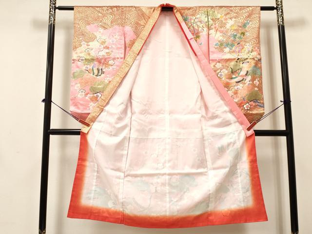 平和屋着物[]七五三　女の子　７歳　祝着　四つ身　飛鶴鞠花文　金銀彩　DABA3661ma