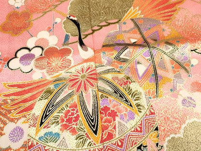 平和屋着物[]七五三　女の子　７歳　祝着　四つ身　飛鶴鞠花文　金銀彩　DABA3661ma