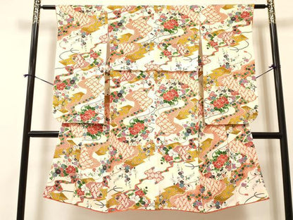 平和屋着物[]七五三　女の子　７歳　祝着　四つ身　吉祥花文　金彩　逸品　DABA3663ma