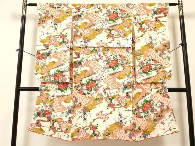 平和屋着物[]七五三　女の子　７歳　祝着　四つ身　吉祥花文　金彩　逸品　DABA3663ma