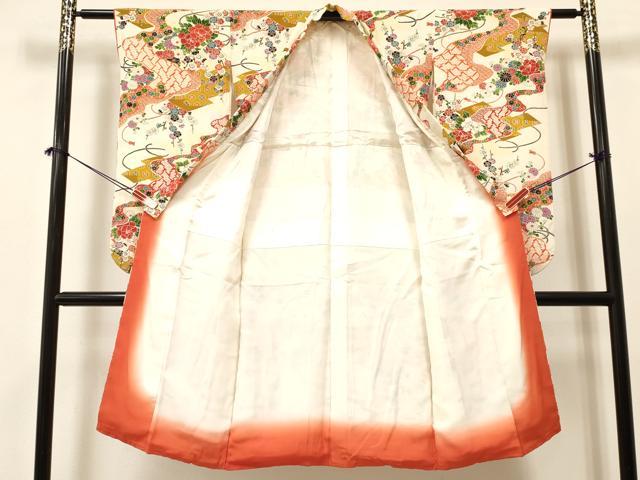平和屋着物[]七五三　女の子　７歳　祝着　四つ身　吉祥花文　金彩　逸品　DABA3663ma