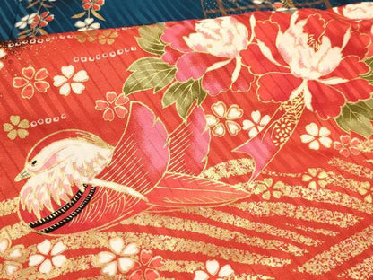 平和屋着物[]七五三　女の子　７歳　祝着　四つ身　御所車鴛鴦花文　暈し染め　金彩　逸品　DABA3664ma
