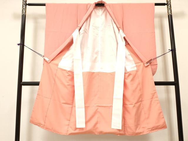 平和屋着物[]七五三　女の子　７歳　祝着　四つ身　珊瑚色　逸品　DABA3666ma