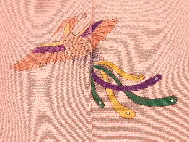 平和屋着物[]七五三　女の子　７歳　祝着　四つ身　珊瑚色　逸品　DABA3666ma