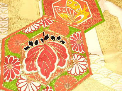 平和屋着物[]七五三　女の子　７歳　祝着　四つ身　駒刺繍　橘　亀甲舞蝶桐花文　金彩　逸品　DABA3670ma