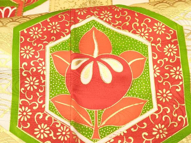 平和屋着物[]七五三　女の子　７歳　祝着　四つ身　駒刺繍　橘　亀甲舞蝶桐花文　金彩　逸品　DABA3670ma