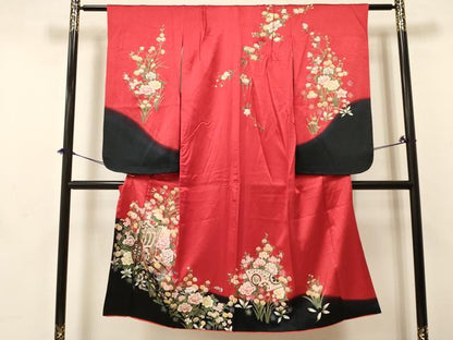 平和屋着物[]七五三　女の子　７歳　祝着　四つ身　御所車地紙花文　暈し染め　金銀彩　逸品　DABA3671ma