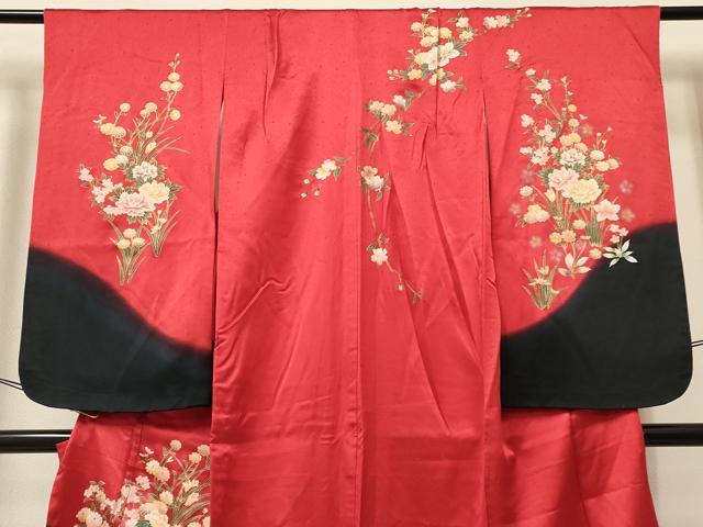 平和屋着物[]七五三　女の子　７歳　祝着　四つ身　御所車地紙花文　暈し染め　金銀彩　逸品　DABA3671ma
