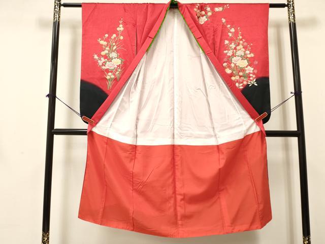平和屋着物[]七五三　女の子　７歳　祝着　四つ身　御所車地紙花文　暈し染め　金銀彩　逸品　DABA3671ma
