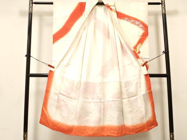 平和屋着物[]七五三　女の子　７歳　祝着　四つ身　駒刺繍　飛鶴　暈し染め　逸品　DABA3673ma