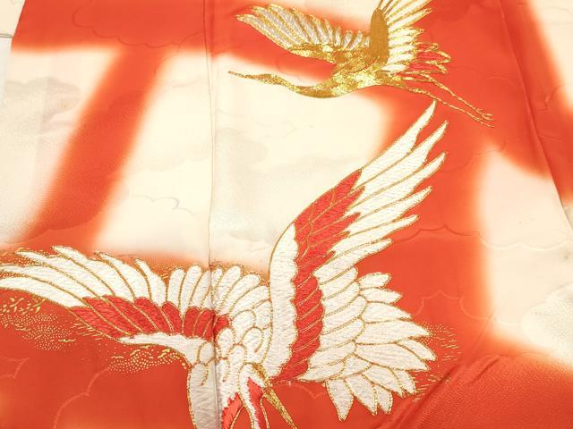 平和屋着物[]七五三　女の子　７歳　祝着　四つ身　駒刺繍　飛鶴　暈し染め　逸品　DABA3673ma