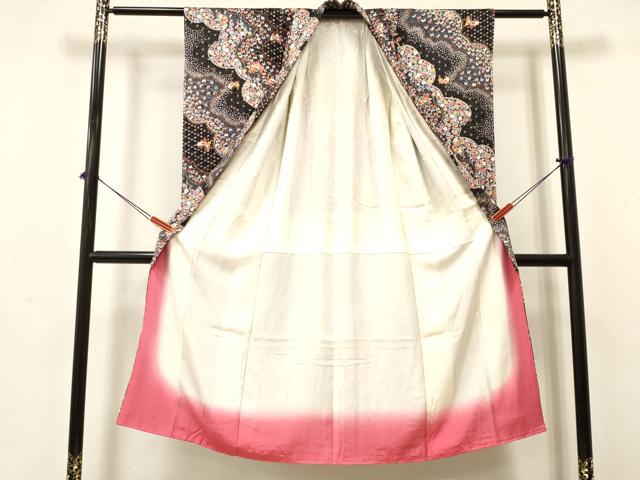 平和屋着物[]七五三　女の子　７歳　祝着　四つ身　舞蝶枝梅文　金彩　逸品　DABA3676ma