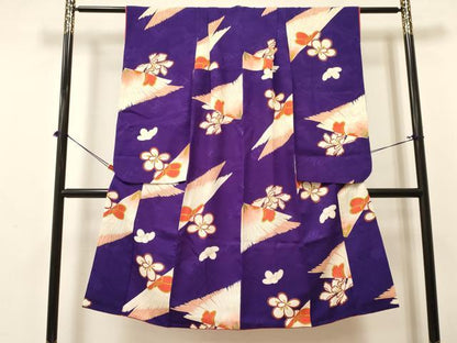 平和屋着物[]七五三　女の子　７歳　祝着　四つ身　舞花文　金彩　逸品　DABA3677ma