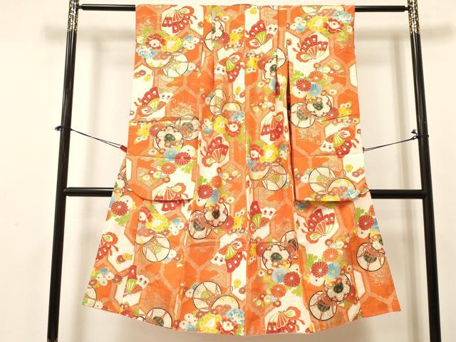 平和屋着物[]七五三　女の子　７歳　祝着　四つ身　鼓花蝶文　金彩　DABA3678ma