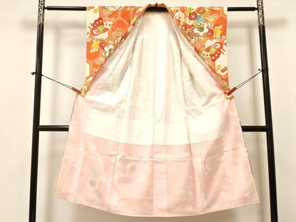 平和屋着物[]七五三　女の子　７歳　祝着　四つ身　鼓花蝶文　金彩　DABA3678ma
