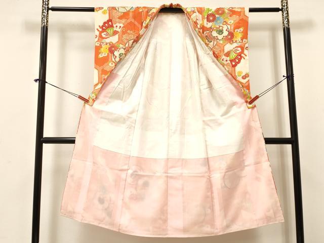 平和屋着物[]七五三　女の子　７歳　祝着　四つ身　鼓花蝶文　金彩　DABA3678ma