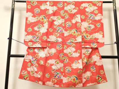 平和屋着物[]七五三　女の子　７歳　祝着　四つ身　雲重ね鞠花文　金彩　逸品　DABA3679ma