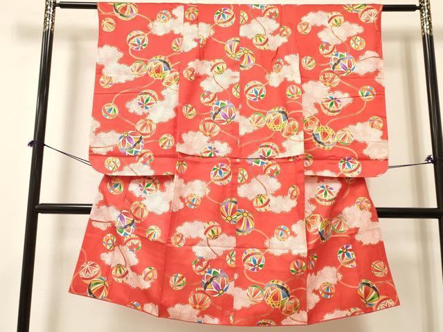平和屋着物[]七五三　女の子　７歳　祝着　四つ身　雲重ね鞠花文　金彩　逸品　DABA3679ma