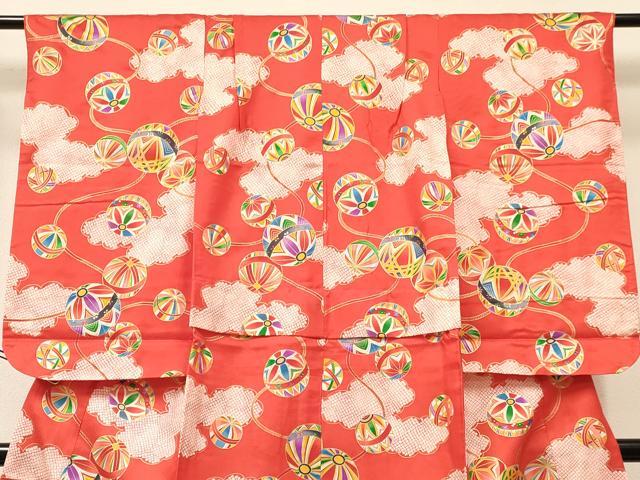 平和屋着物[]七五三　女の子　７歳　祝着　四つ身　雲重ね鞠花文　金彩　逸品　DABA3679ma