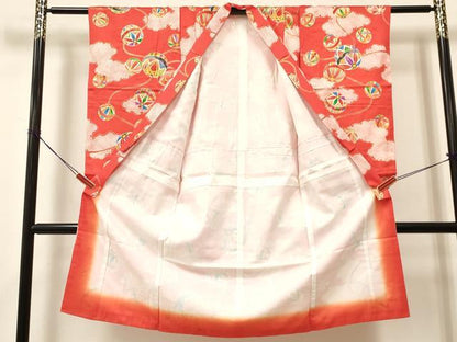 平和屋着物[]七五三　女の子　７歳　祝着　四つ身　雲重ね鞠花文　金彩　逸品　DABA3679ma