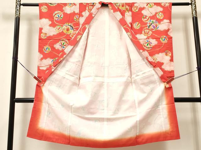 平和屋着物[]七五三　女の子　７歳　祝着　四つ身　雲重ね鞠花文　金彩　逸品　DABA3679ma