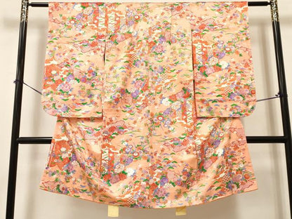 平和屋着物[]七五三　女の子　７歳　祝着　四つ身　牡丹花文　金彩　逸品　DABA3680ma