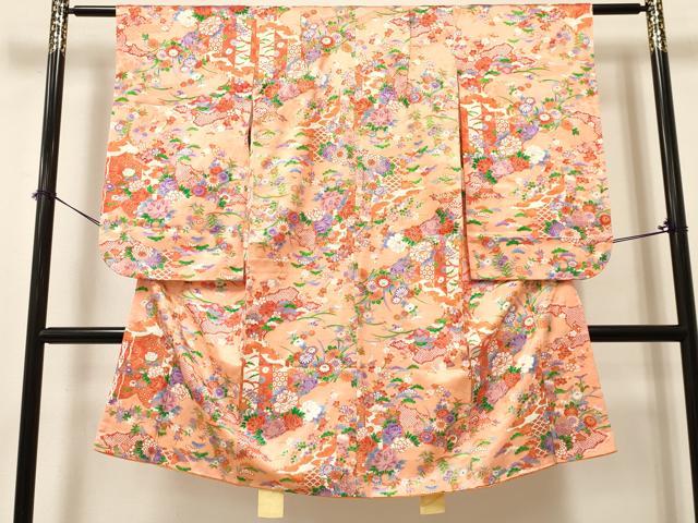 平和屋着物[]七五三　女の子　７歳　祝着　四つ身　牡丹花文　金彩　逸品　DABA3680ma
