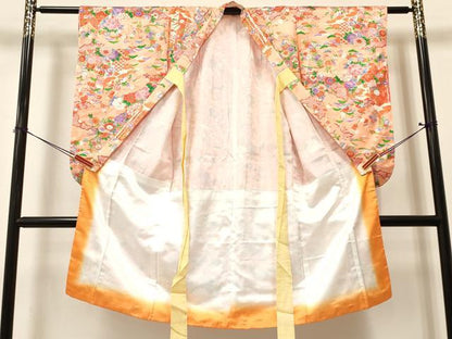 平和屋着物[]七五三　女の子　７歳　祝着　四つ身　牡丹花文　金彩　逸品　DABA3680ma