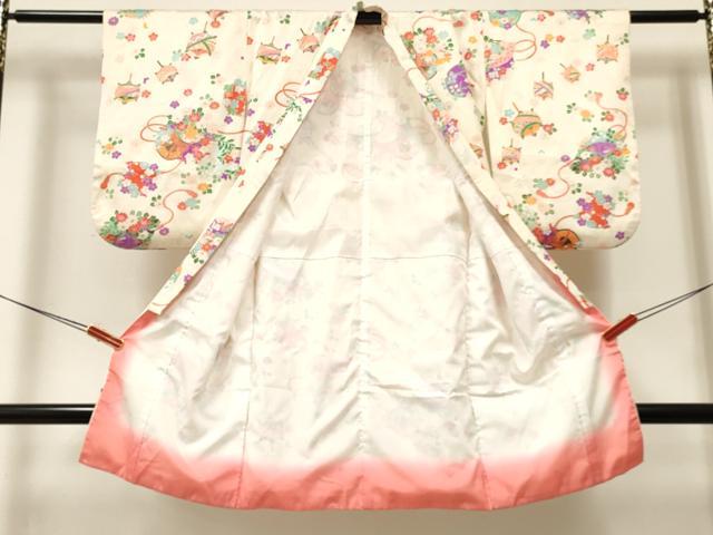 平和屋着物[]七五三　女の子　３歳　祝着　三つ身　鼓糸車花文　金彩　逸品　DABA3683ma